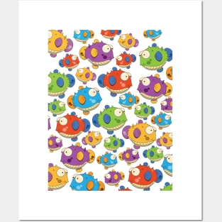 Cute Puffer fish Pattern Posters and Art